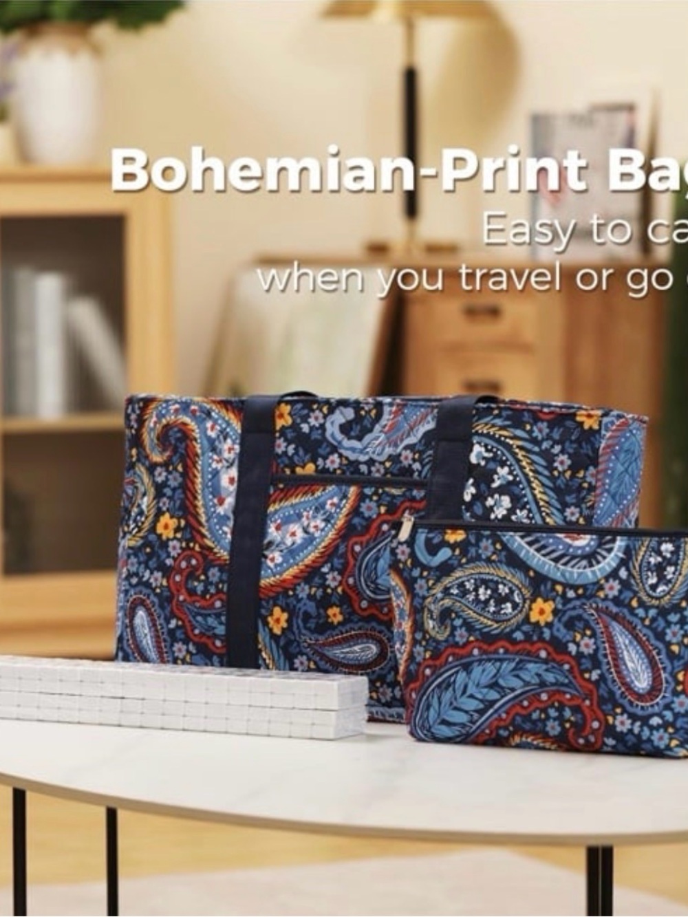 American Mahjong Set Boho Paisley Complete Travel Set 166 Tiles Acrylic Pushers - Picture 7 of 7
